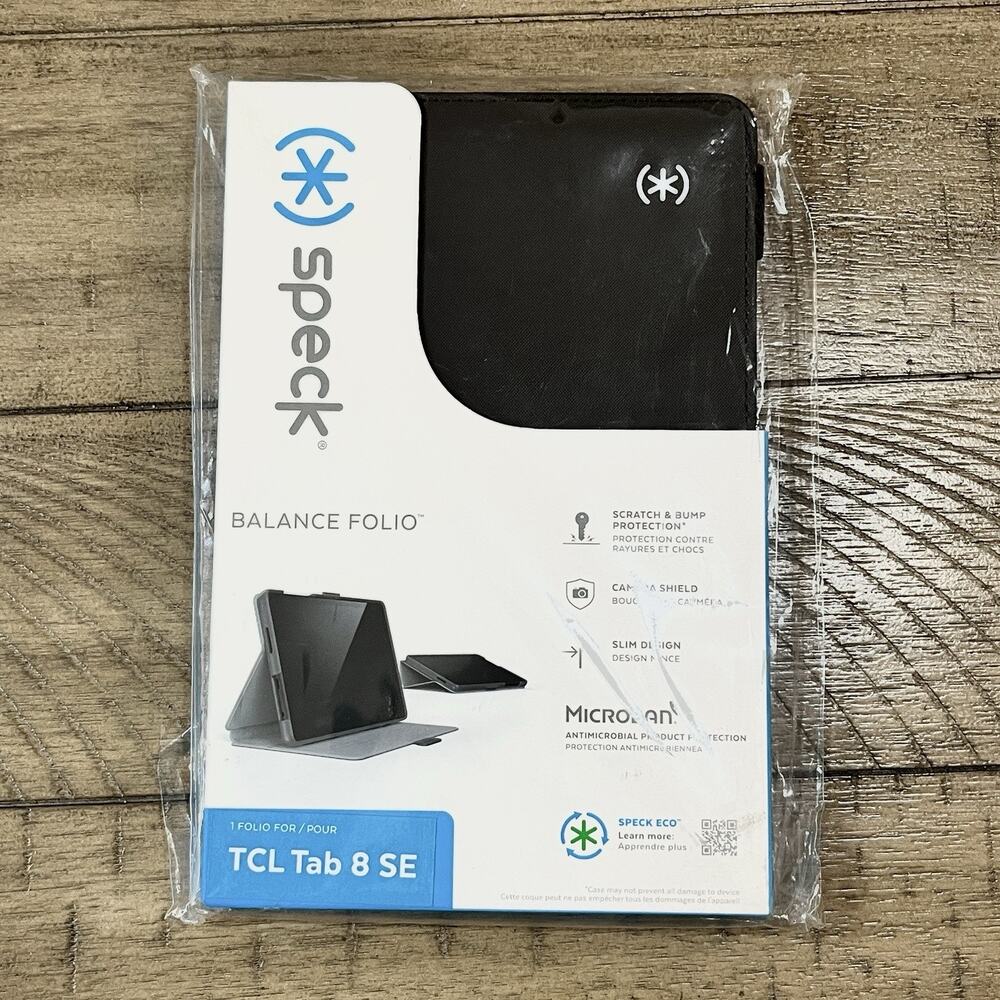 NEW Speck Balance Folio Case for TCL Tab 8 SE Black Protective Cover 4614S